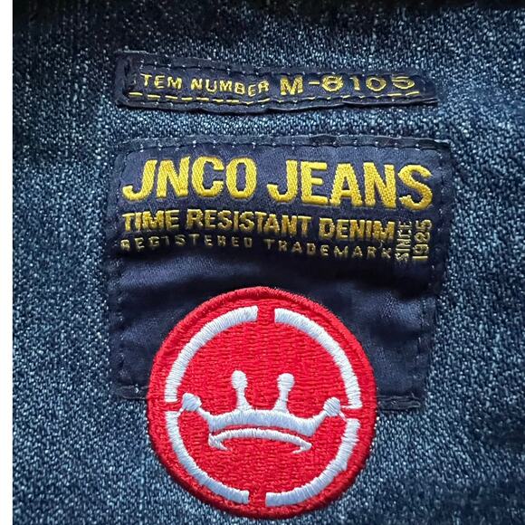 Vintage JNCO Jeans Denim Jacket Y2K Streetwear Graphic Logo Blue Mens - Picture 8 of 9